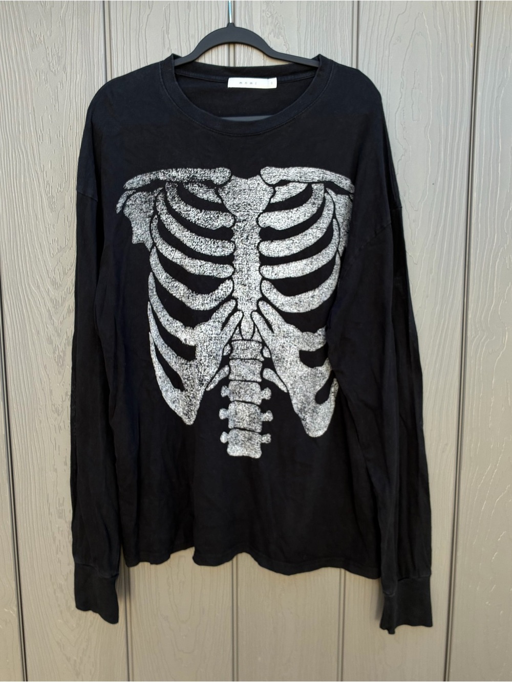 mnml Skeleton Thermal Long Sleeve Shirt Mens Oversized Large Black Punk Goth Emo